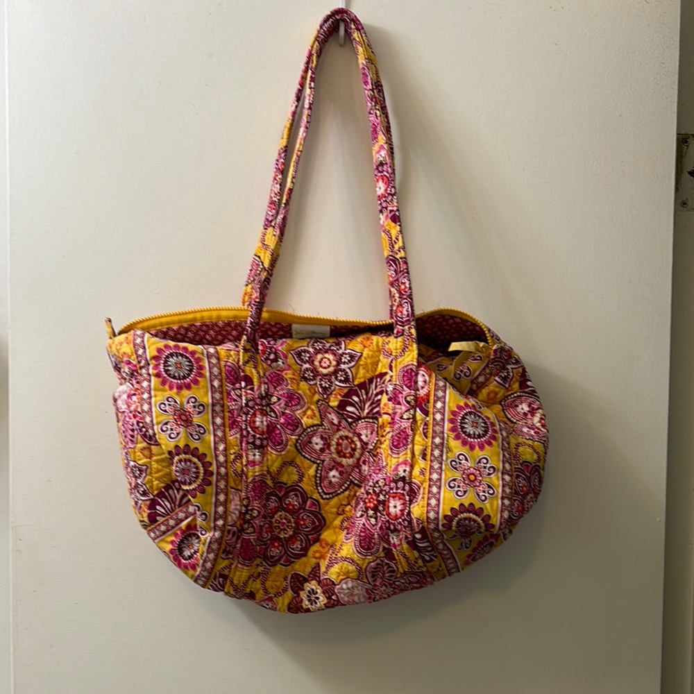 Vera Bradley Pink and Yellow Quilted Weekender Bag with Bohemian Flair
